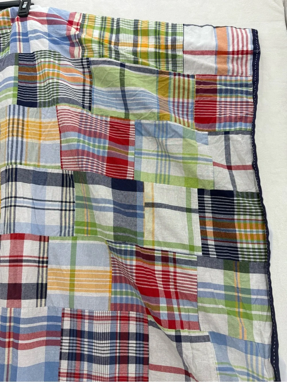 Pair POTTERY BARN KIDS MADRAS Plaid Patchwork Cotten Blackout CURTAINS 44x84 (2)